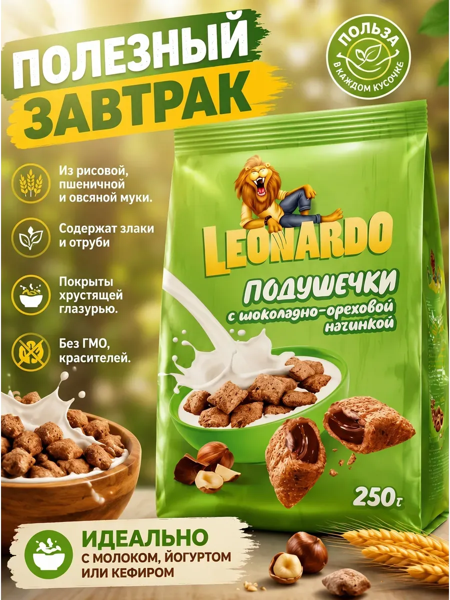 Готовый завтрак "Подушечки шоколадно-ореховые",250гр