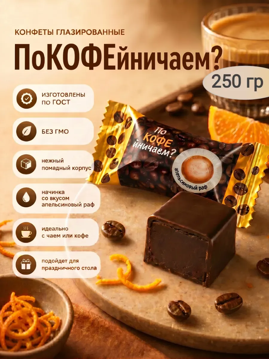 Конфеты "Покофейничаем?"апельсиновый раф,250гр