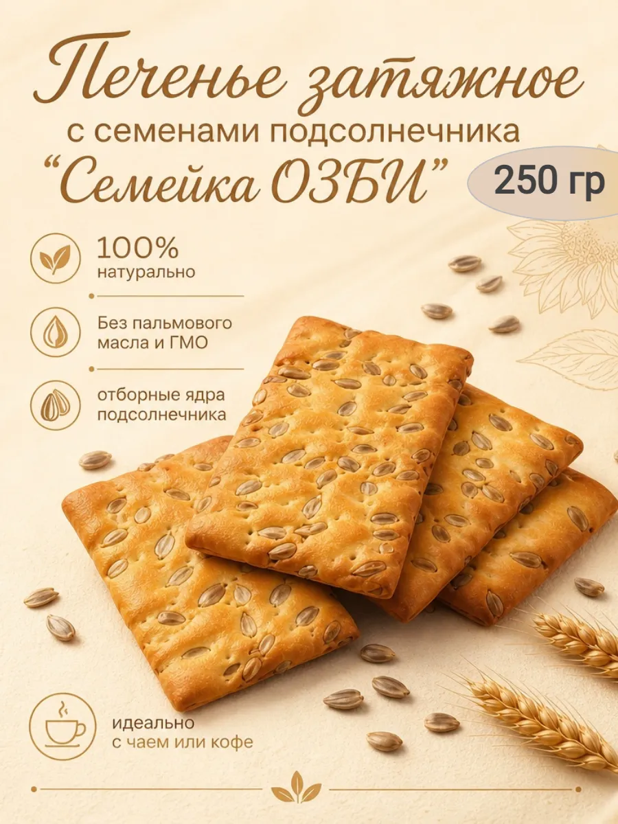 Печенье затяжное "Семейка Озби",подсолнечник,250гр
