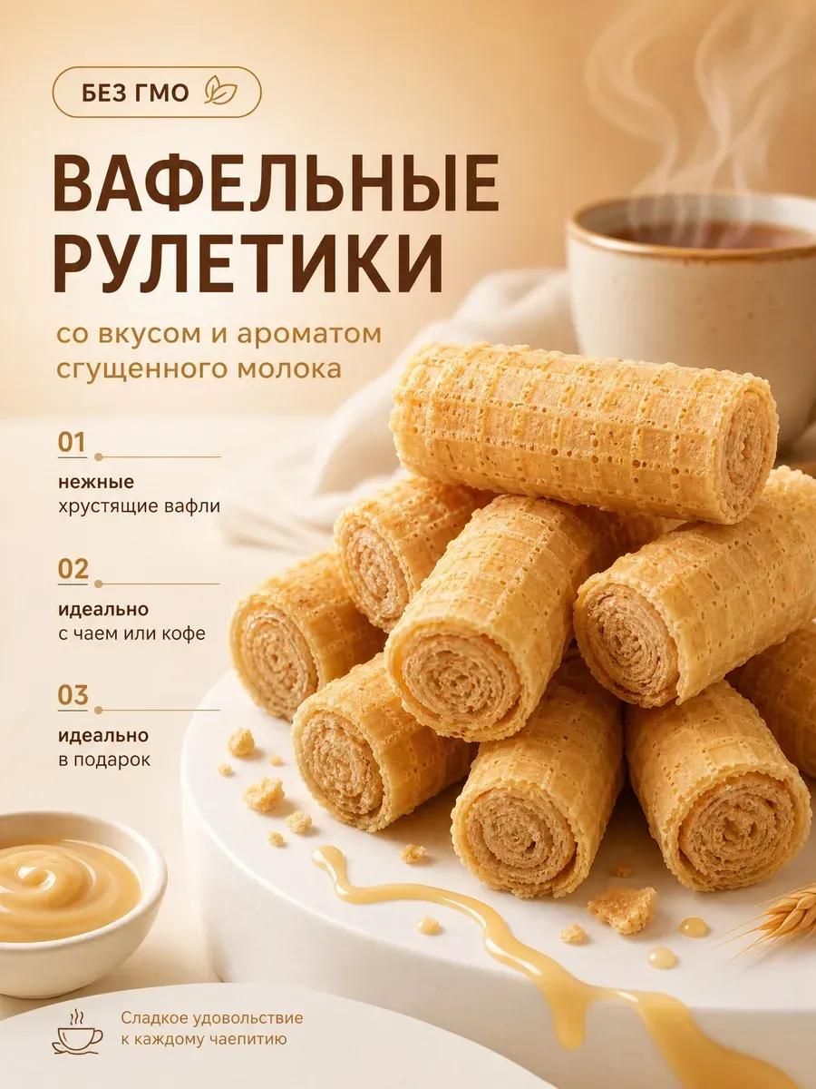 Вафельные рулетики со сгущенным молоком