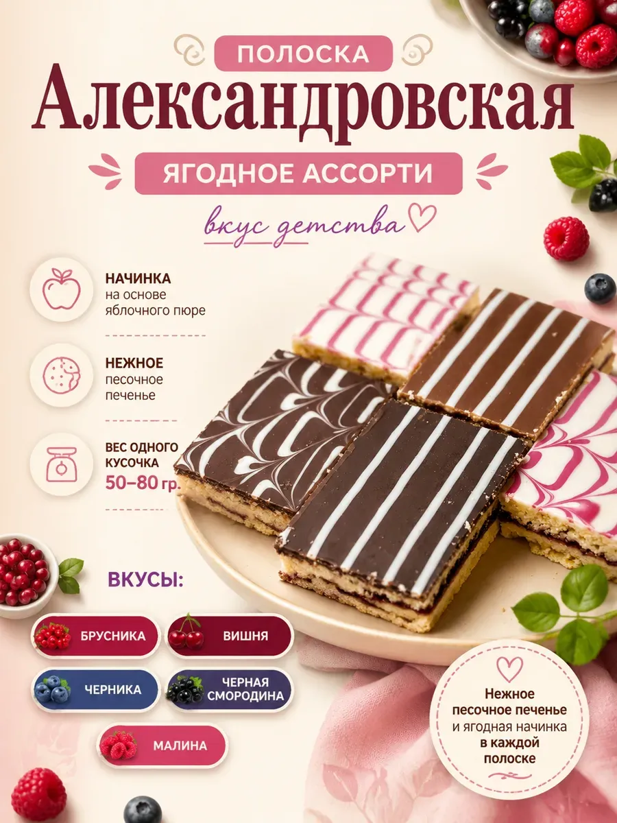 Печенье "Полоска Александровская" Ассорти ягодное (весовое)