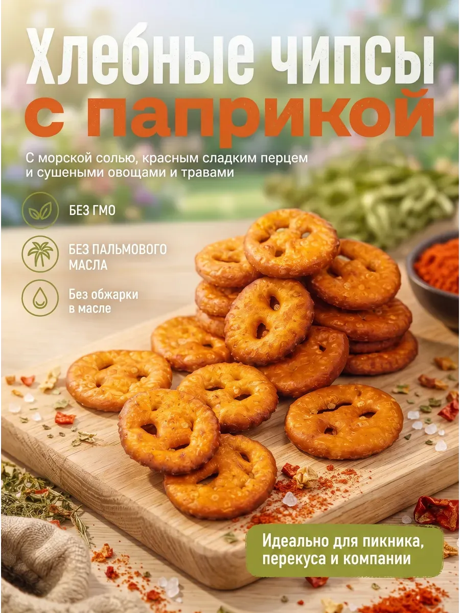 Хлебные чипсы с паприкой,150гр