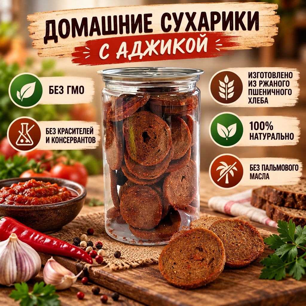 Домашние сухарики со вкусом "Аджики", 200 гр