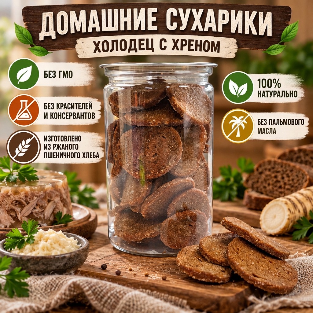Домашние сухарики со вкусом "Холодец с хреном", 200гр
